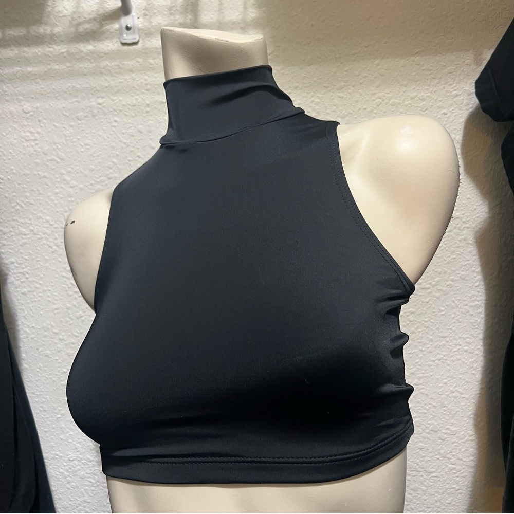 Black Sleeveless High-Neck Women's Top